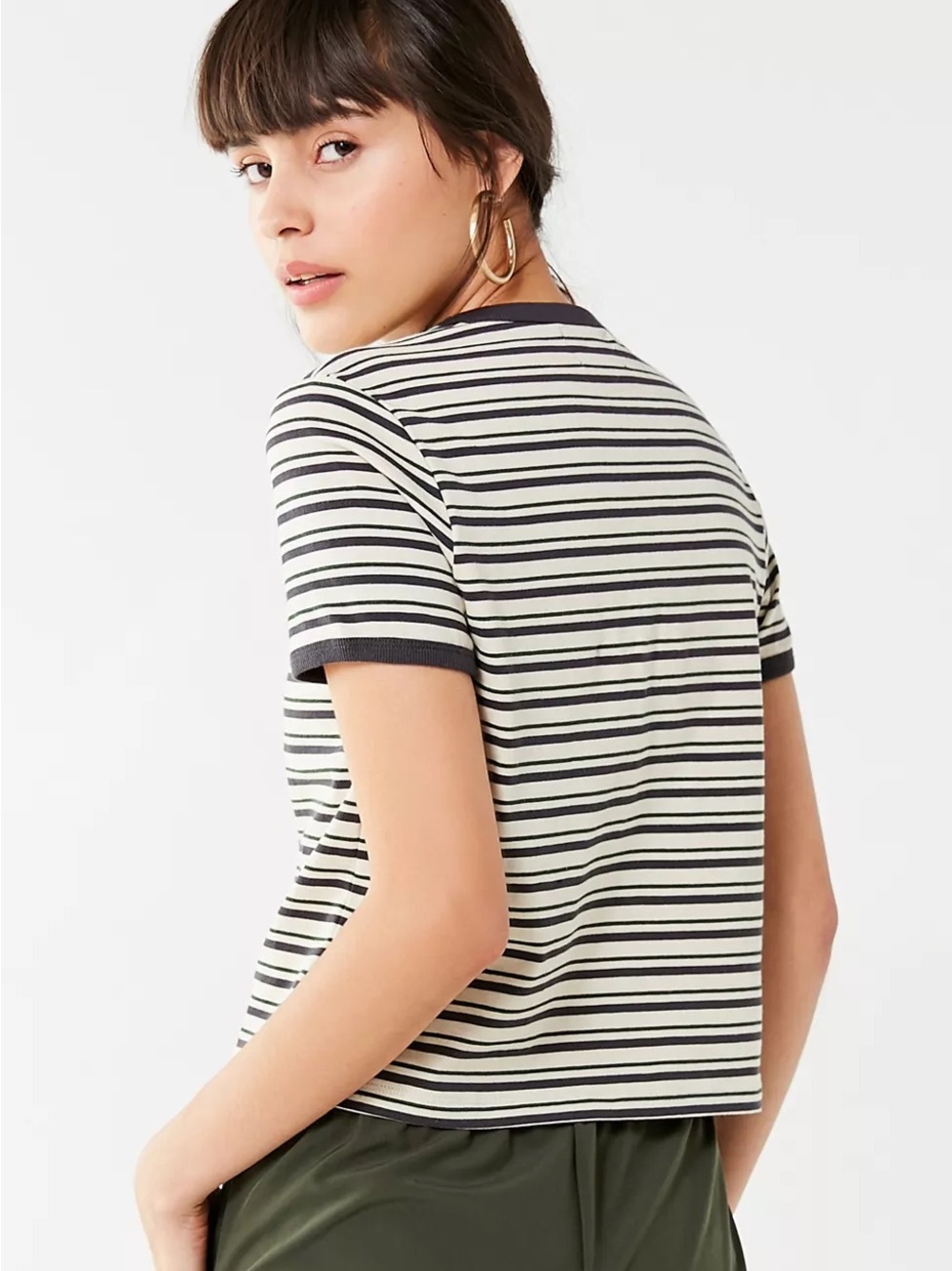 Stussy Striped Tee in Cream and Black - Picture 5 of 6